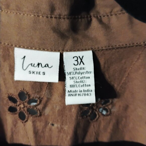 Chocolate Brown Size 3X Long Sleeve Blouse - Picture 3 of 8